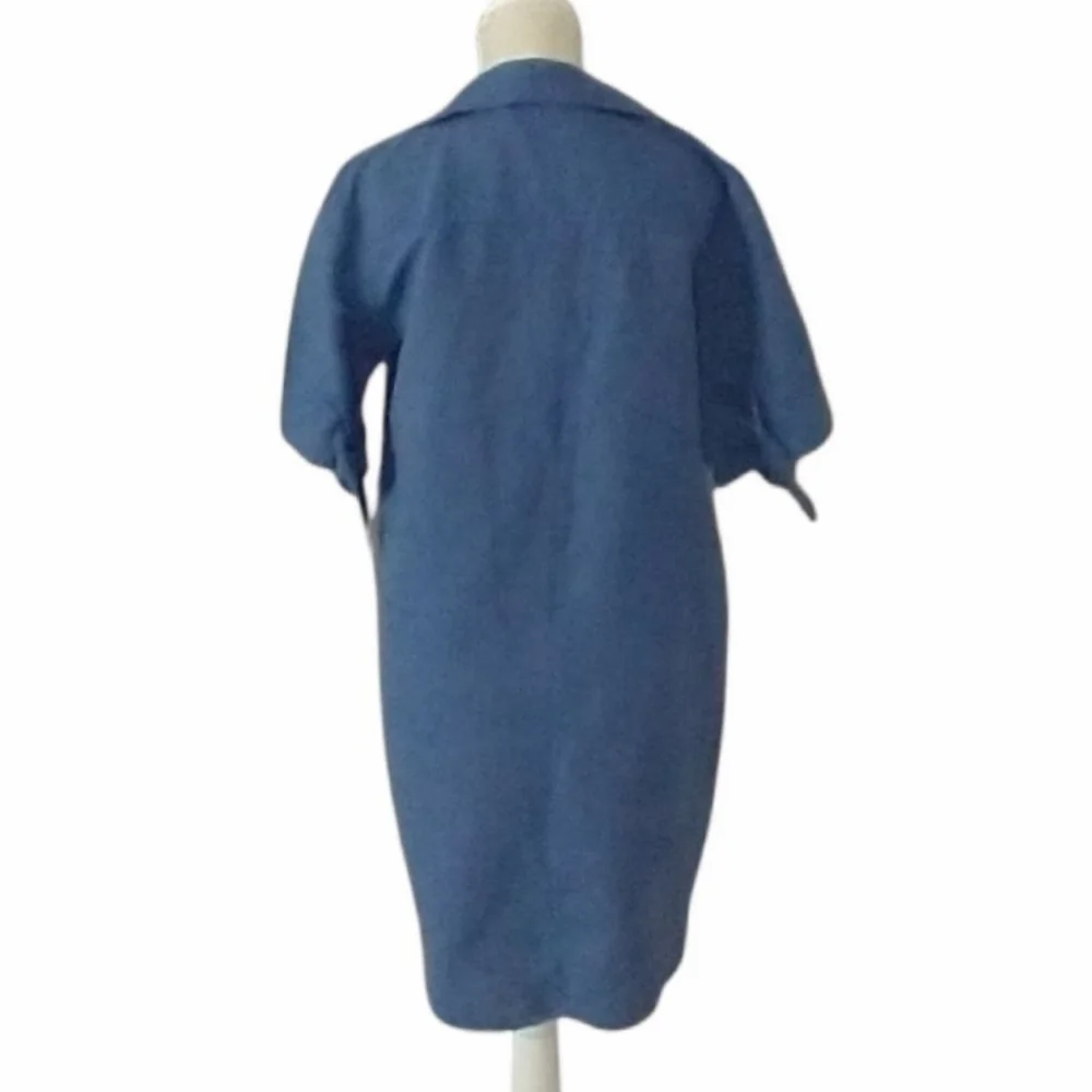 Zara Basics Blue Linen Blend Shirt Dress - Picture 6 of 7